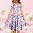 thumbnail image 2 of Tisuna Girls Summer Dress Floral Print Short Sleeve Crew Neck Dresses Fashion Comfortable Little Youth Girls Festival Party Playwear Dress Pink Size 14-15 Years, 2 of 5