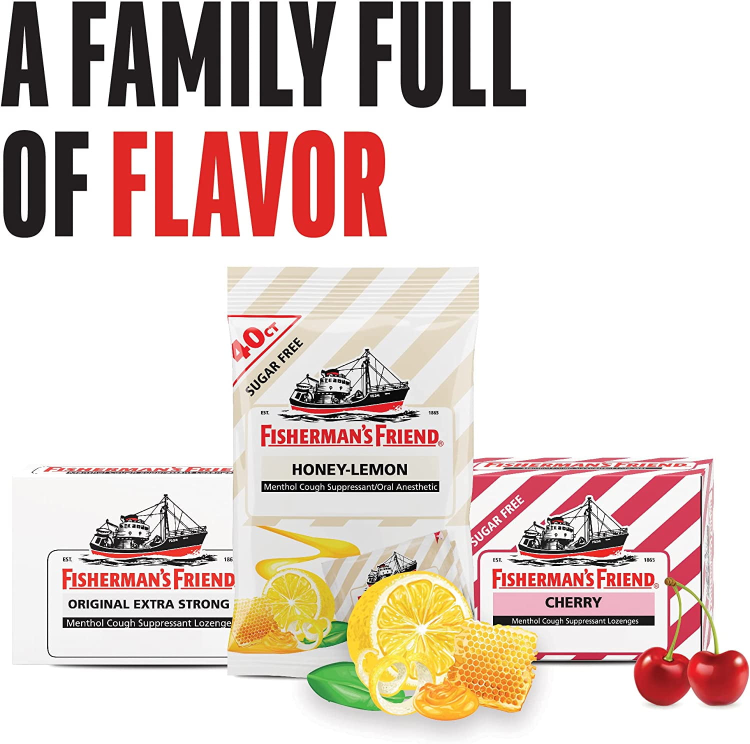 6 Pack Fisherman's Friend Cough Suppressant Lozenges Cherry 40 Count Each