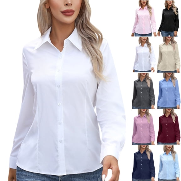 Dxzfnsa Womens Dress Shirts Long Sleeve Button Down Shirt Wrinkle-Free Plus Size T-Shirts Business Casual Blouse Office Work Tops S-5XL