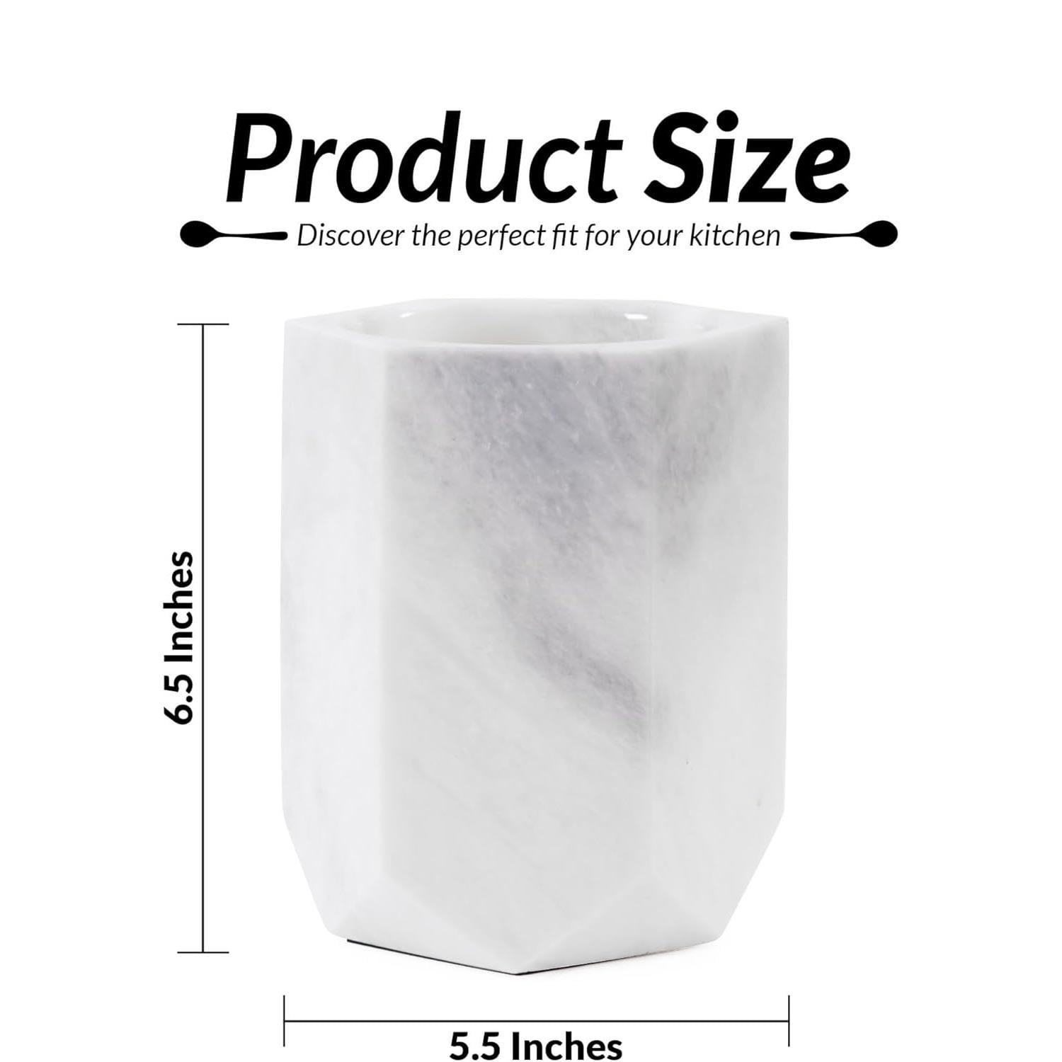 Elborse Marble Utensil Holder 6.5 inches White Spoon Holder for Kitchen Counter, Ideal Kitchen Utensils Set Organizer For Farmhouse Kitchens Decor, Cooking Utensil and Spatula Set