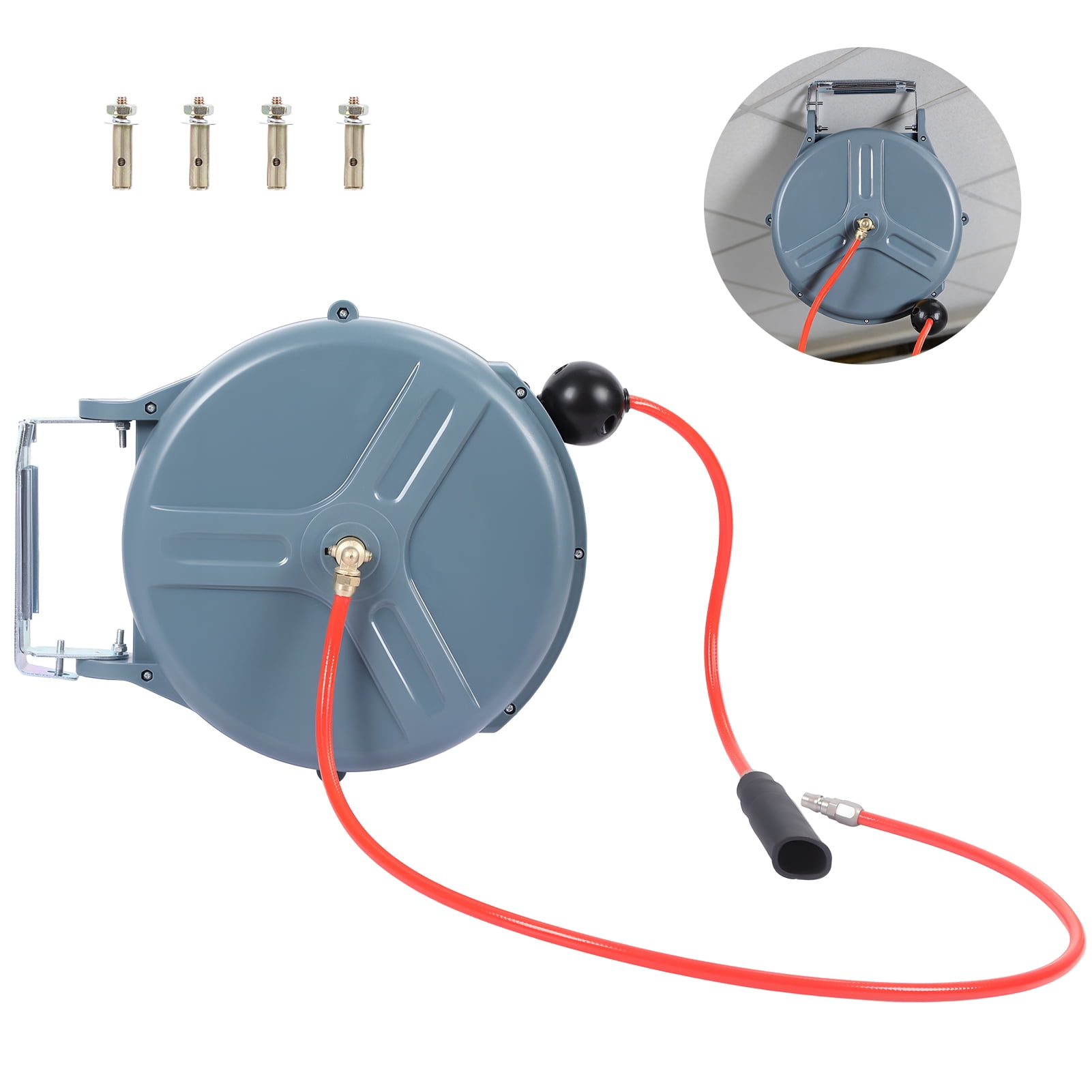 50ft Retractable Air Hose Reel with 3/8" PU Hose, 300 PSI Max Pressure, Heavy Duty Automatic Rewind & Locking Mechanism, Wall/Ceiling Mountable, Lightweight Air Compressor for Garage Workshop