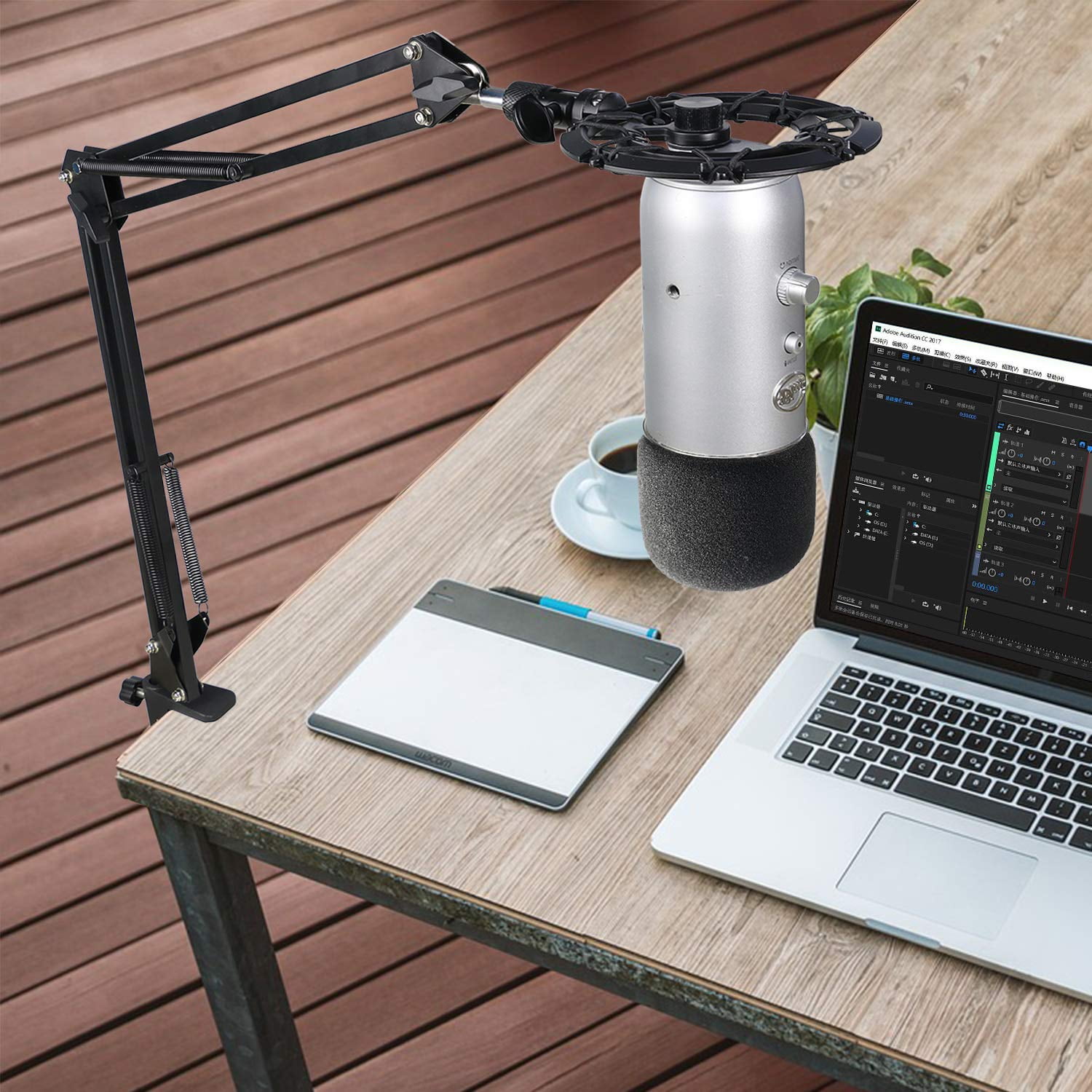 Blue Yeti Microphone Stand with Foam Cover - Suspension Boom Scissor Arm Stand and Mic Windscreen Pop Filter Compatible with Blue Yeti Microphone by YOUSHARES