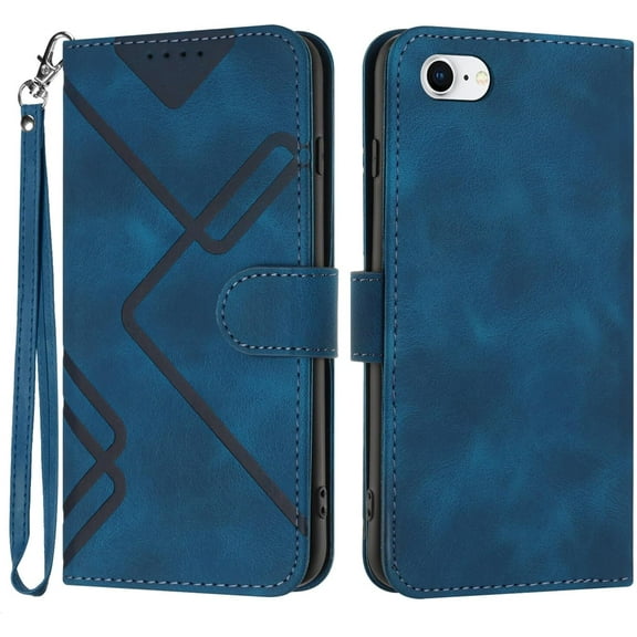 Flip Cover for iPhone SE 2020| SE 2022, Wallet Case for iPhone 8| 7| 6 Men Women Stylish PU Leather Folio Shell Protective Bumper Card Holder Magnetic Folding Lanyard Case (Blue)