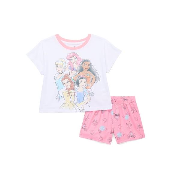 Disney Princess Girls Top and Shorts Pajama Set, 2-Piece, Sizes 4-12