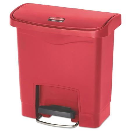 Rubbermaid Commercial Slim Jim Resin Step-On Container, Front Step Style, 4 gal, Red