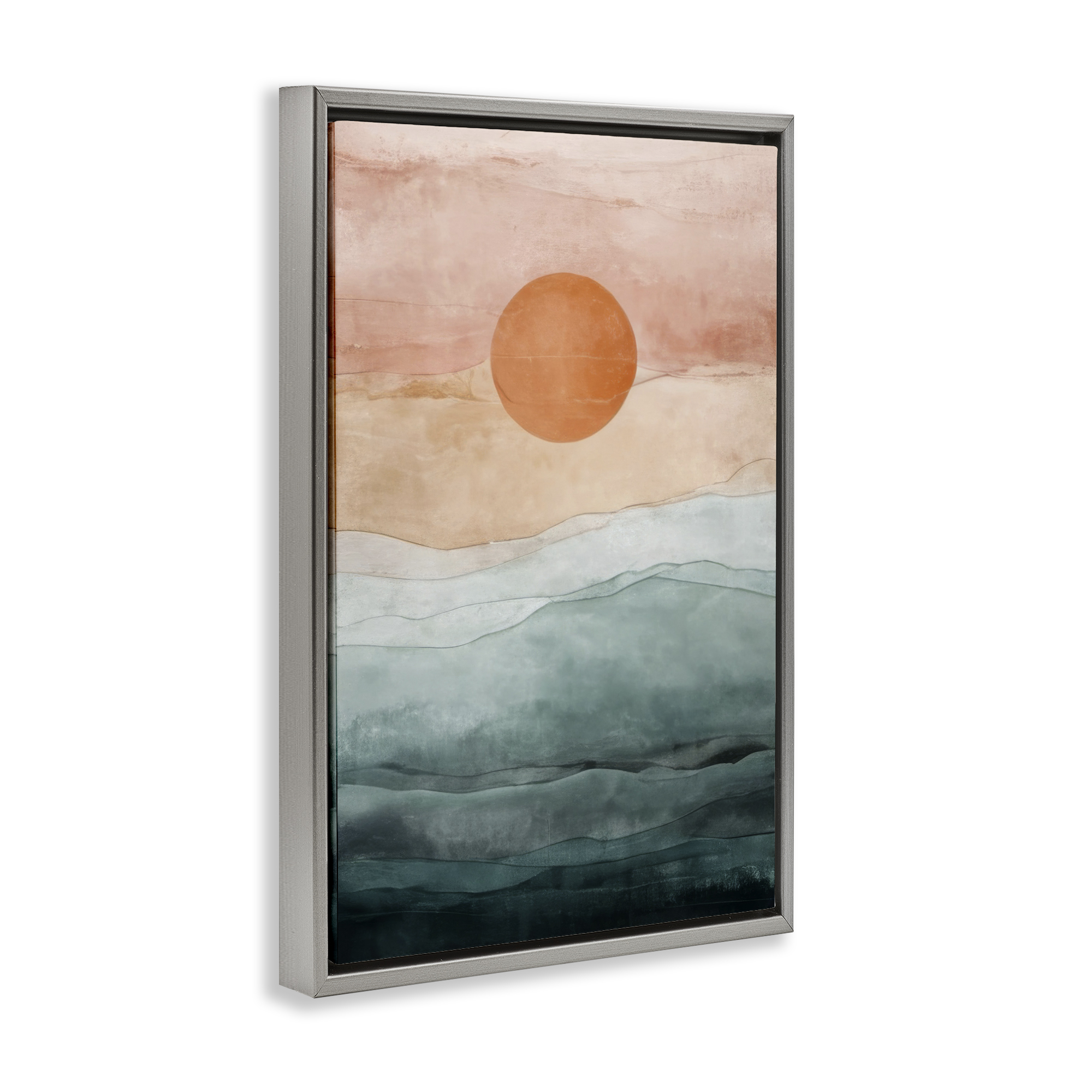 Stupell Industries Crimson Orb Landscape Landscape Painting Gray Floater Framed Canvas Art Print Wall Art, 21 x 31