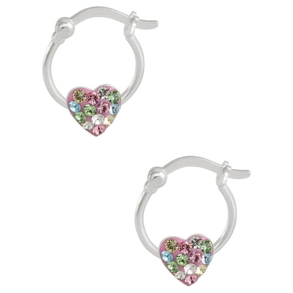 Brilliance Fine Girl’s/Tween Sterling Silver Crystal Heart Hoop Earrings