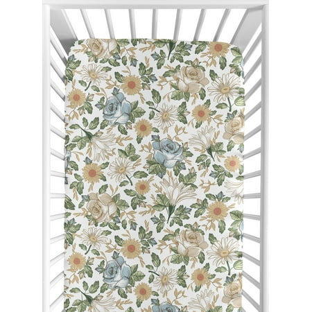 UPC: 0846480093015 | Vintage Floral Blue and Yellow Fitted Crib Sheet by Sweet Jojo Designs