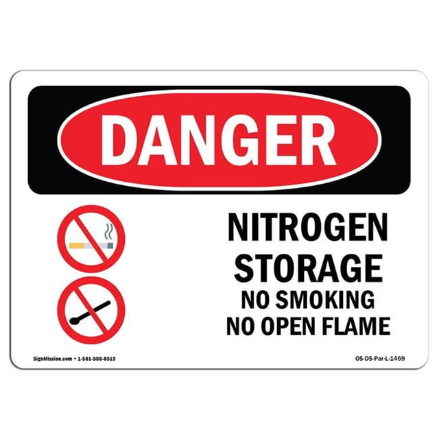 SignMission OS-DS-A-1218-L-1459 12 x 18 Po Signe de Danger OSHA - Stockage de l'Azote Ne Pas Fumer Aucune Flamme Nue