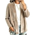 thumbnail image 4 of QIYAGBSA Womens Velour Cardigan Soft Open Front Shawl Collar Long Sleeve Decorative Button Casual Fall Winter Outerwear Sweaters(Khaki, XL), 4 of 5