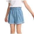 thumbnail image 2 of SEROYE Girls' Denim Shorts, Ruffled Elastic Waist 2-12Y Casual Summer Short Jeans for Toddler and Girls, Blue 7-8 Years, 2 of 6