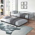 thumbnail image 2 of Twin Daybed and Trundle with Metal Frame, Dual-use Sturdy Sofa Bed for Bedroom Guest Room Living Room, No Box Spring Needed, Ideal for Kids Teens Adults, K529, 2 of 9