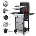 thumbnail image 2 of Holaki 2-Burner Propane Gas BBQ Grill – 24,600 BTU Stainless Steel Plancha with Wire Enamel Cooking Grids, Foldable Side Table & Hanging Basket, 2 of 15