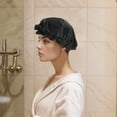 thumbnail image 4 of Unique Bargains 2 Pc Women Flowered Shower Cap for Bathroom Hotel Black Satin, Milk Silk, 4 of 6