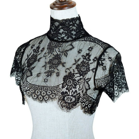 OOKWE Women Summer Detachable Fake Collar Half Shirt Blouse Sweet Crochet Sheer Eyelash Floral Lace Wedding Decorative Dickey Choker Neck Cover