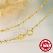 HZHUAFULTD Sterling Silver Gold Necklace 1mm Delicate Flat Sailor Chain Necklace with Spring Ring Clasp Printed S925
