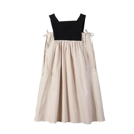 

Chaoren Summer Kids Girls Two Color Patchwork Bowknot Sleeveless Loose Princess Dress
