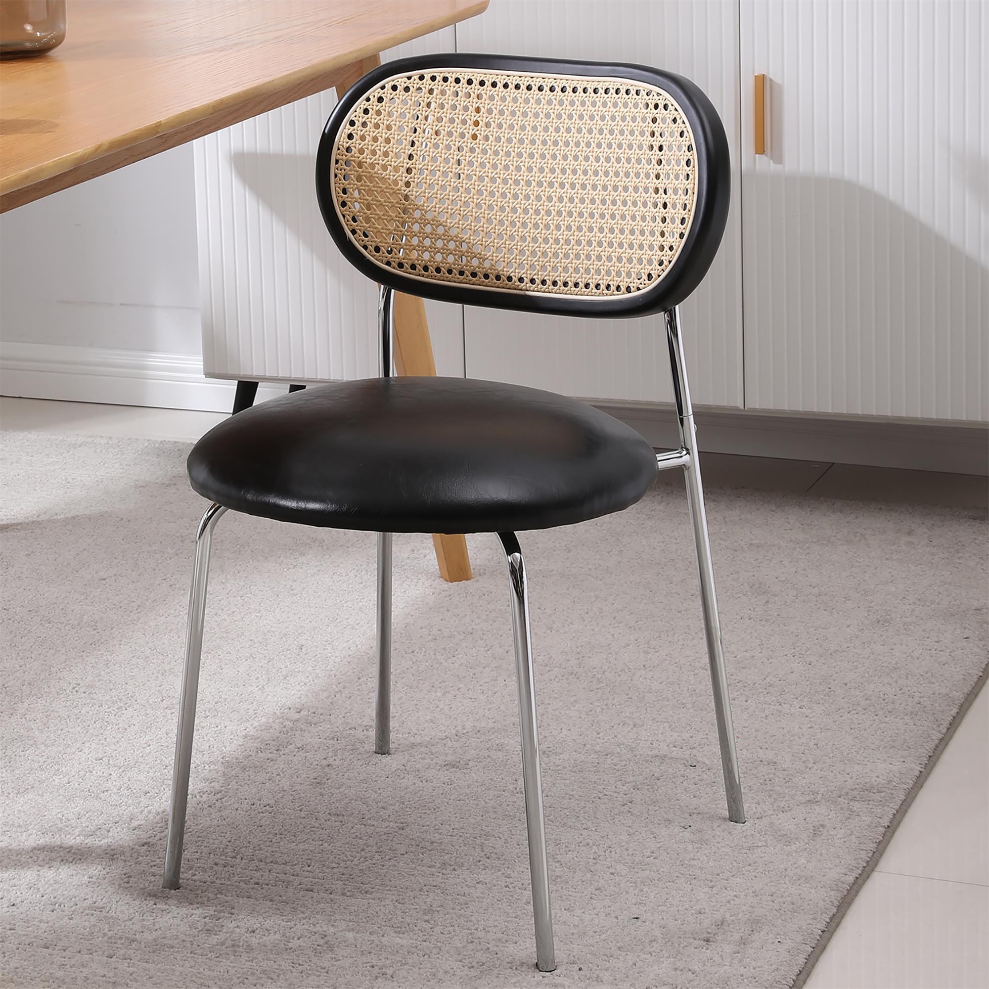 Kadyn Dining Chair Set of 2, Upholstered Kitchen Chairs with Rattan Backrest for Living Room, Black Kadyn Dining Chair Set of 2, Upholstered Kitchen Chairs with Rattan Backrest for Living Room, Black