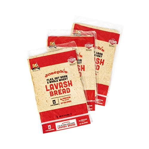 Joseph's Lavash Bread Value 3Pack, Flax Oat Bran & Whole Wheat, Reduced Carb, Fresh Baked (4