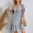 thumbnail image 3 of Elvqul Womens Formal Dresses Summer Casual Gray Short Sleeve Solid Color Dresses for Juniors, 3 of 9