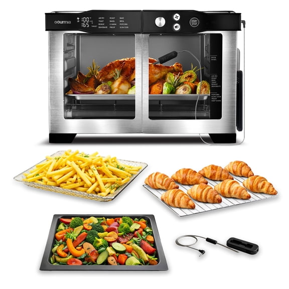 Gourmia Toaster Oven - 6-Slice French Door Digital Air Fryer with Temperature Probe, Stainless Steel