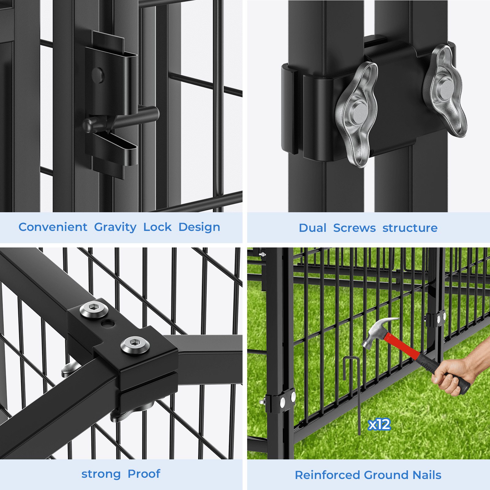 Suchown Dog Kennel Outdoor with Roof – Heavy Duty Dog Run, Large Dog Crate with Waterproof Cover, Rotating Feeder & Secure Lock, Expandable Dog Fence for Small to Large Dogs, 4' x 4.25' x 4.5'