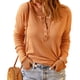 thumbnail image 1 of Blusa de punto Jersey Hombro caído Manga larga Color puro Cuello redondo Tops con botones para mujer Naranja S, 1 of 6