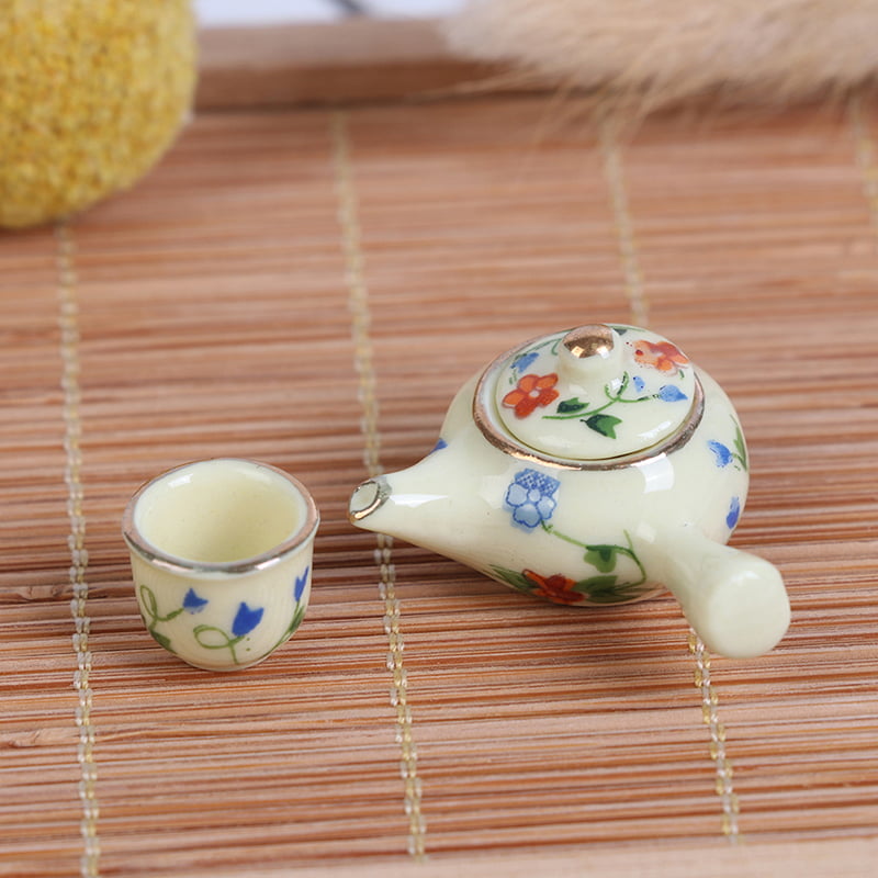 1Set 1:12 Dollhouse Miniature Cups & Pot Set Ceramics Tea Cups Doll House De_gj 