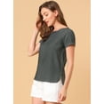 thumbnail image 2 of Top de cambray Allegra K con aberturas laterales y mangas raglán para mujer Gris negro S, 2 of 6