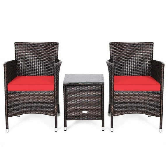 Spaco 3 Pieces Rattan Wicker Sofa Set with Washable Cushion, Red