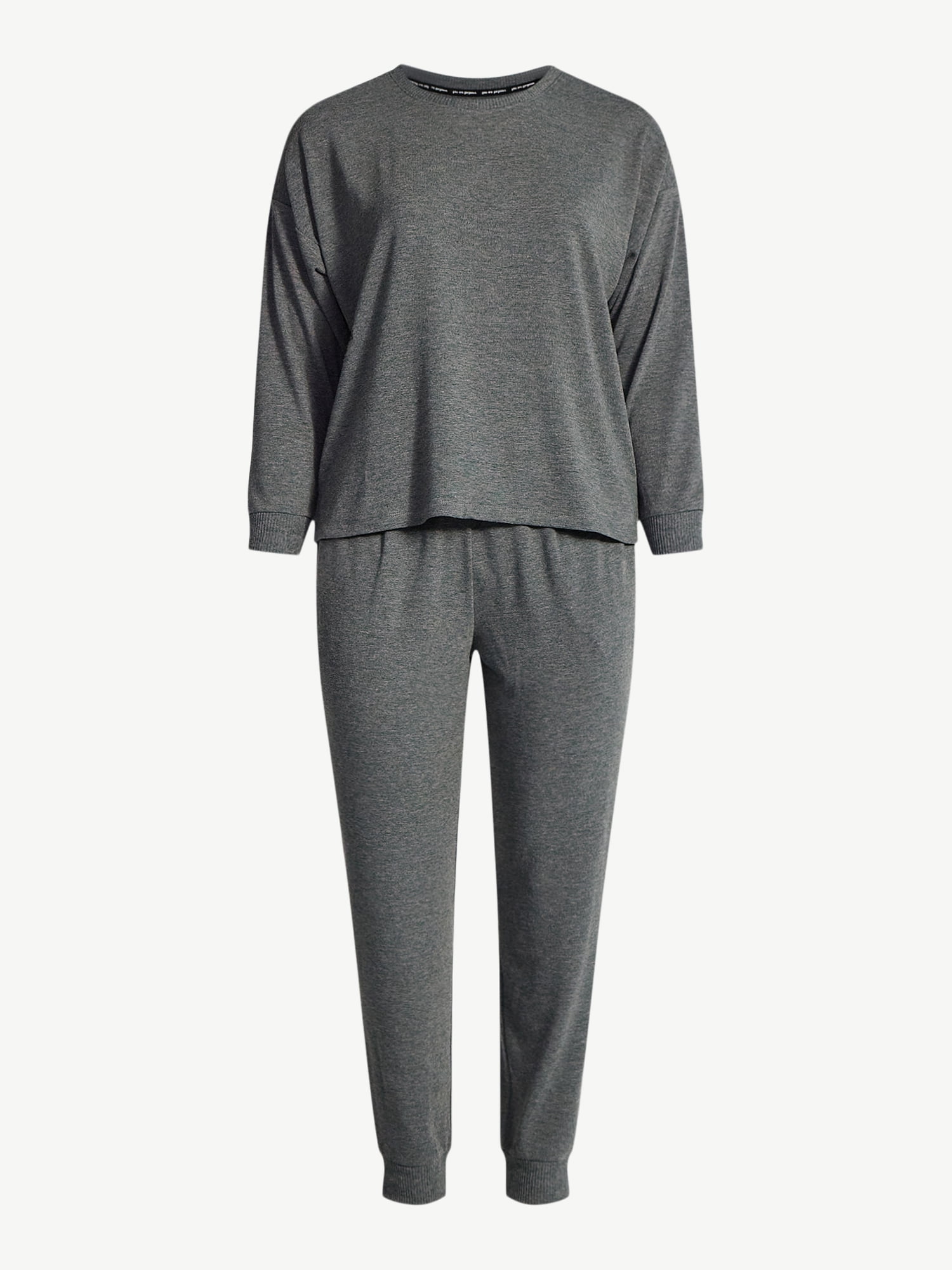 Joyspun Women's Cozy Lounge Collection Hacci Knit Long Sleeve Top and Joggers Pajama Set, Sizes XS-3X
