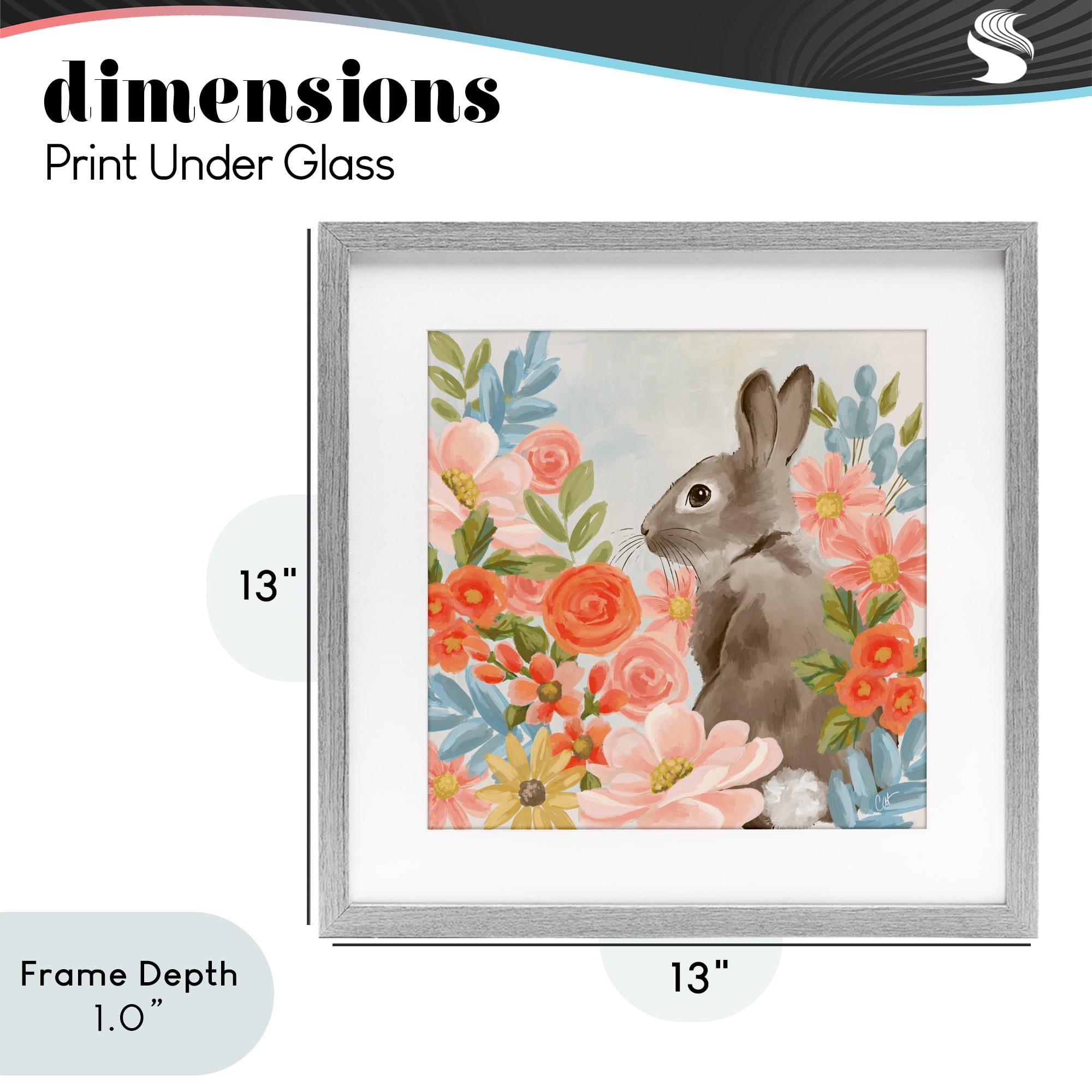 Stupell Industries Bunny In The Blooms Gray Framed Print Under Glass, design by Cat Thurman Designs