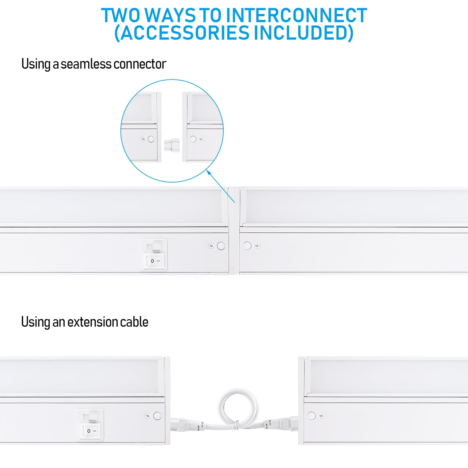 TORCHSTAR 8 Pack LED Under Cabinet Task Lighting 3CCT, 22 Inch 16W 960LM, 120V Hardwired & Plug-in, CRI80 ETL Under Counter Lights, Dimmable & Linkable, 3000K/4000K/5000K, White Aluminum Housing