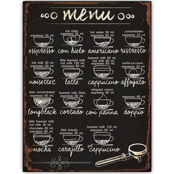 Original Retro Design 15 Coffee Recipe Menu Wood Signs Wall Art|Natural Wooden Board Print Poster Wall Decoration for Cafe/Kitchen/Coffee Corner/Coffee Pot