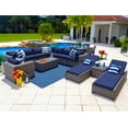 thumbnail image 1 of Tuscany 19-Piece Resin Wicker Outdoor Patio Furniture Combination Set with Sectional Set, Round Dining Set, and Chaise Lounge Set (Half-Round Gray Wicker, Sunbrella Canvas Navy), 1 of 3