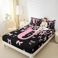 thumbnail image 4 of jejeloiu Monogrammed U Bed Sheets,Cute Bowknot Bowtie King Sheets,Light Pink Black Sheet Set,Microfiber Room Decorative,4-Piece, 4 of 7