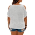 thumbnail image 4 of Womens Plus Size Cold Shoulder Tops Banded Bottom Boat Neck T Shirts Summer Casual Loose Fit Clothes 2026 White 3XL, 4 of 4