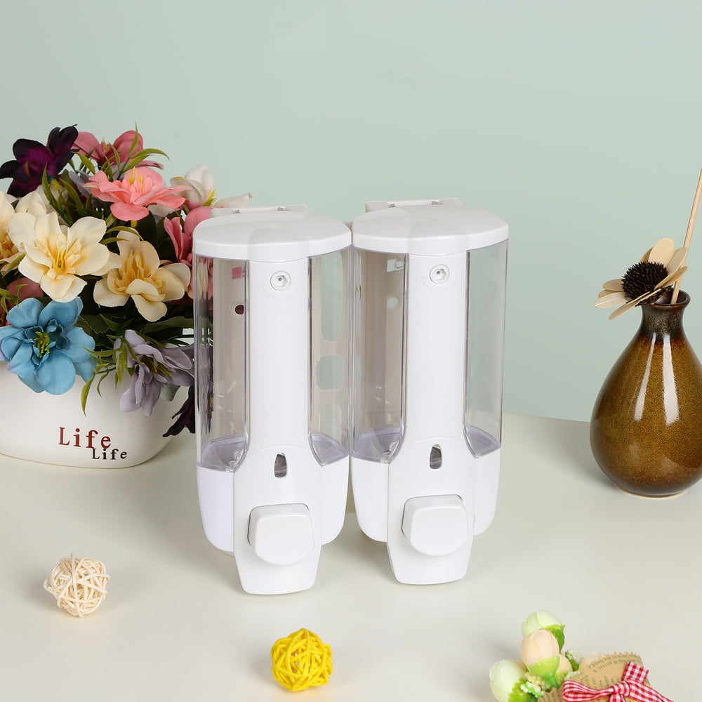 2 Chamber Wall Mounted Shower Soap Dispenser 760ml/26oz Commercial