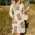 thumbnail image 3 of Capybara-3 Flare Dress Square Neck Dress Elegant Female Fashion Printed Dress, 3 of 9