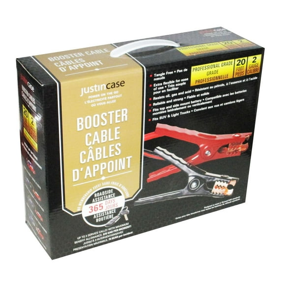 Justin Case 20 foot 2 Gauge Booster Cables, 20 ft 2 G Booster Cables