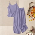 thumbnail image 4 of Girls 2 Piece Cotton Linen Outfit 3-14 Years Adjustable Spaghetti Strap Top and Wide Leg Pants with Pockets Summer Casual Set for Kids Purple 170(170), 4 of 7