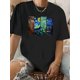 thumbnail image 1 of Vintage-Inspired Geometric Print T-Shirt for Women - Soft Polyester, Crew Neck, Short Sleeve, Machine Washable - Perfect for Summer, Plain T Shirts for Ladies, 1 of 6