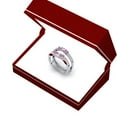 thumbnail image 4 of Dazzlingrock Collection 14K Pink Sapphire & White Diamond Wedding Band 3 Stone Enhancer Guard Double Ring, White Gold, Size 9, 4 of 4
