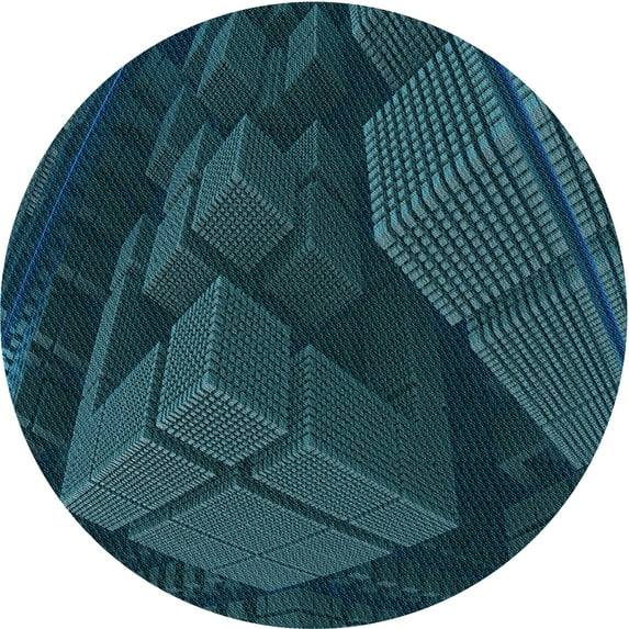 Ahgly Company Machine Washable Indoor Round Transitional Dark Cyan Green Area Rugs, 3' Round