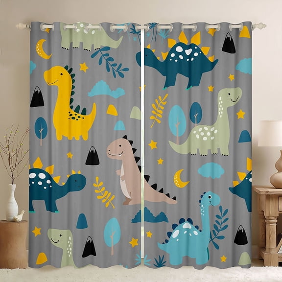 jejeloiu Cartoon Dino Blackout Curtains Set of 2 (52x84 Each),Cute Dinosaur Window Curtains For Boys Teens