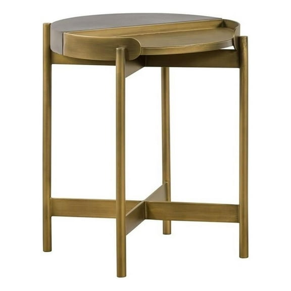 Maklaine Modern Metal/Concrete Finish End Table in Antique Brass/Gray