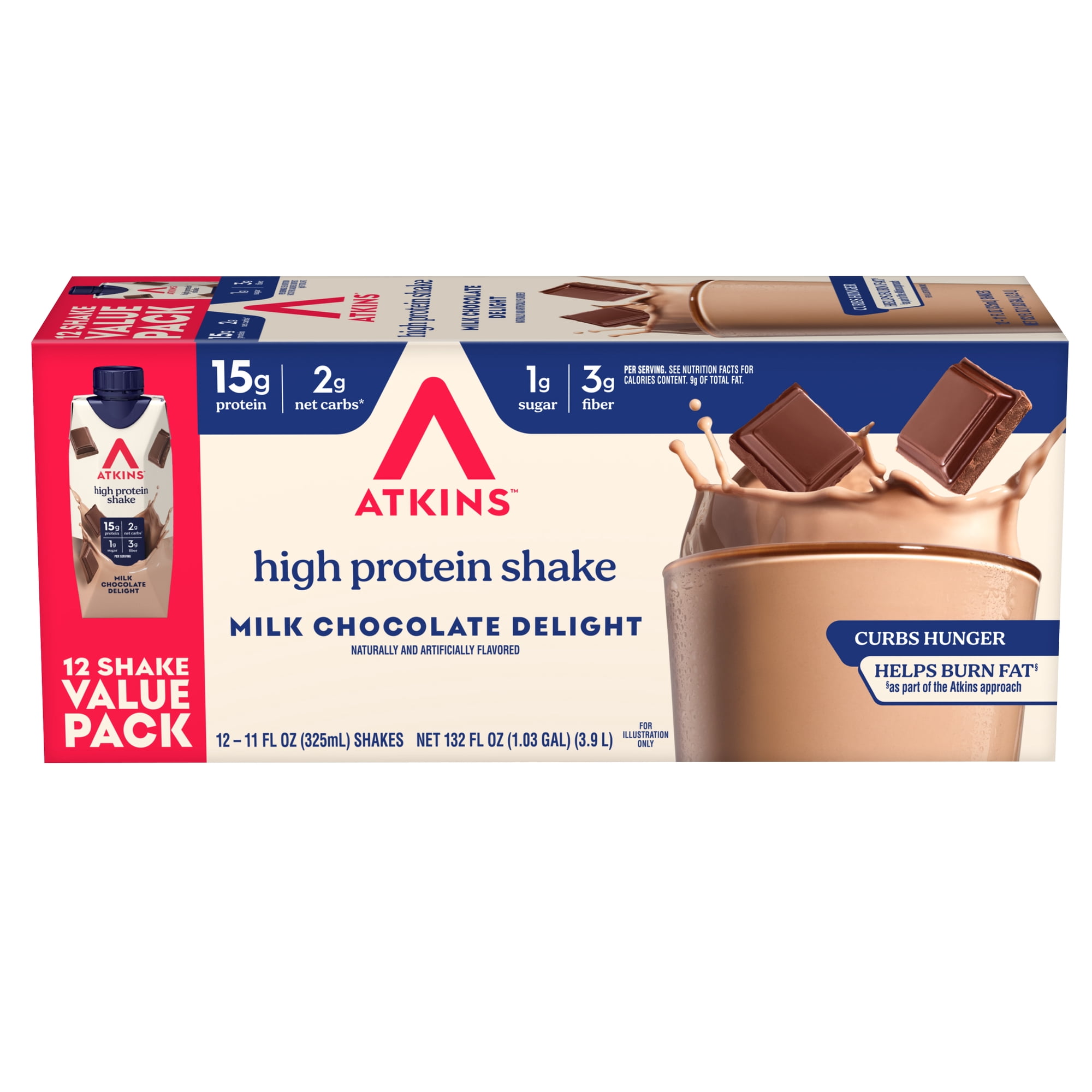 Atkins Protein Shake, Milk Chocolate Delight, 15g Protein, Keto Friendly, 11.0 oz., 12 Count