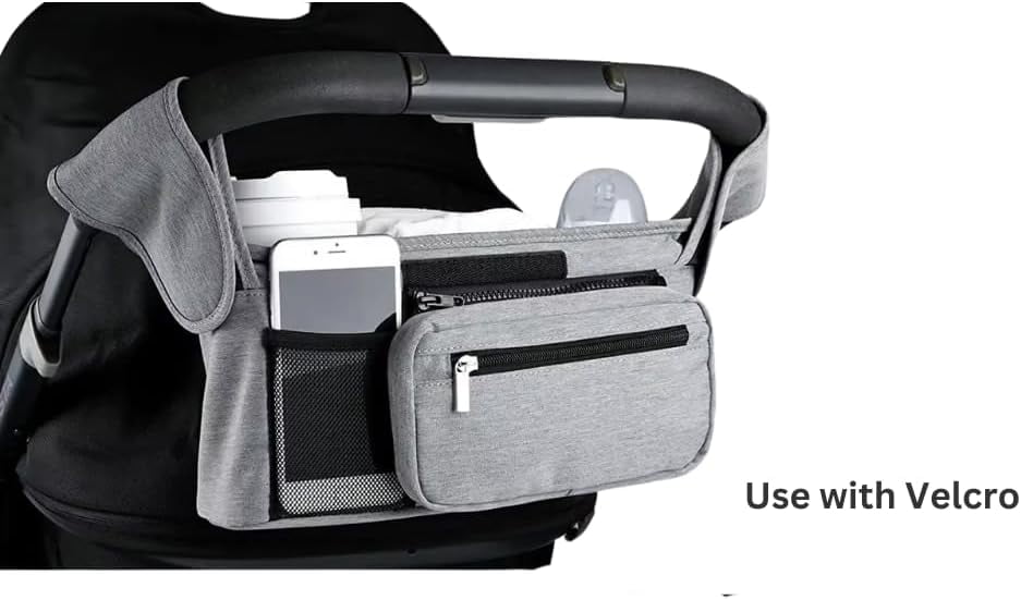 Universal Stroller Organizer with Insulated Cup Holder, Detachable Phone Bag, Shoulder Strap – Fits All Stroller Types, Keeps Drinks Hot/Cold