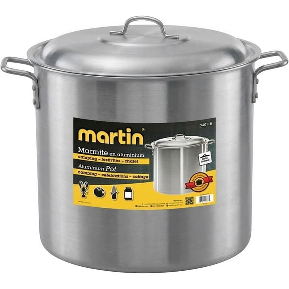 Martin Large Aluminum Stock Pot - 42 Quart (40L) Stockpot with Lid; Heavy-Duty Cookware for Commercial Kitchens and Outdoor Cooking