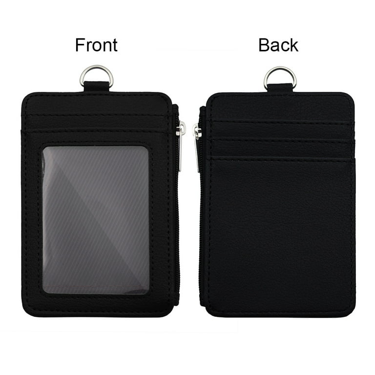  Badge Holder with Zip, Wisdompro 2-Sided PU Leather